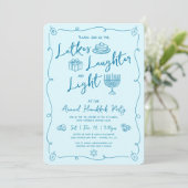 Hanukkah Latke Laughter Light Teal Doodles Party Kaart (Staand voorkant)