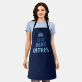Hanukkah Latkes | Leuke Typografie Blauw Schort (Gedragen)
