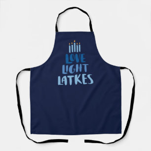 Hanukkah Latkes   Leuke Typografie Blauw Schort