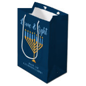 Hanukkah Liefde & Lichtblauw Goud Menorah Custom Medium Cadeauzakje (Voorkant Gekanteld)