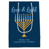 Hanukkah Liefde & Lichtblauw Goud Menorah Custom Medium Cadeauzakje (Achterkant)