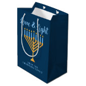 Hanukkah Liefde & Lichtblauw Goud Menorah Custom Medium Cadeauzakje (Achterkant Gekanteld)