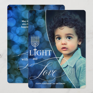 Hanukkah Light and Love with Name and Photo Feestdagenkaart