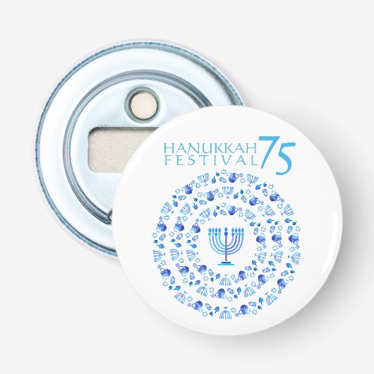 Hanukkah Lights Festival Jubileum 75th Button Flesopener (Voorkant)