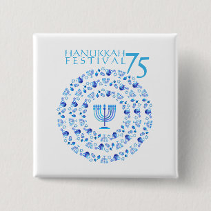 Hanukkah Lights Festival Jubileum 75th Vierkante Button 5,1 Cm