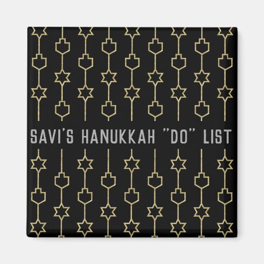 Hanukkah Magnet Square DREIDELS N STARS Magneet (Voorkant)