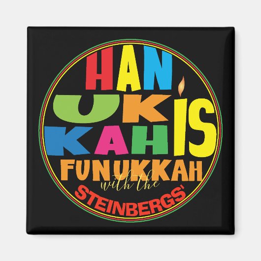 Hanukkah Magnet Square HANUKKAH IS FUNUKKAH Magneet (Voorkant)