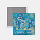 Hanukkah Magnet Square Happy Chanukah Gold/Blues (Recto/Verso)
