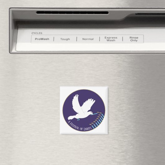 Hanukkah Magnet Square White Dove Candles Lit Magneet (Insitu (Vaatwasser))