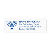 Hanukkah menorah aangepast blauw wit, modern etiket (Voorkant)