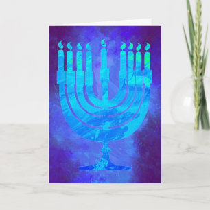 Hanukkah Menorah Blue Smoke Waterverf Holiday Kaart