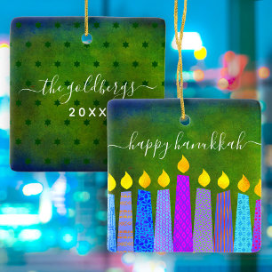 Hanukkah Menorah Candle Script Name Green Keepomwi Keramisch Ornament
