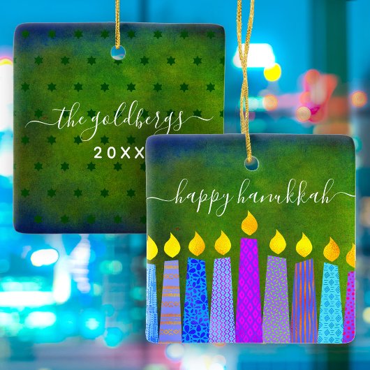 Hanukkah Menorah Candle Script Name Green Keepomwi Keramisch Ornament