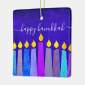 Hanukkah Menorah Candles op Blue Keepomwille Custo Keramisch Ornament (Links)