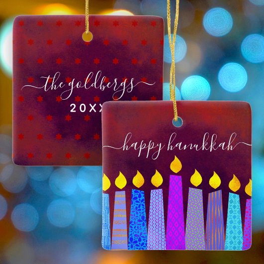 Hanukkah Menorah Candles Script Name Red Keepomwil Keramisch Ornament