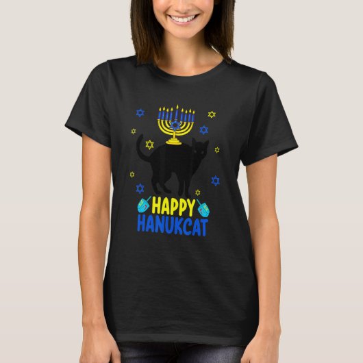 Hanukkah Menorah Cat Meowzel Tov Chanukah Jewish T-shirt (Voorkant)