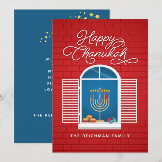 HANUKKAH Menorah Dreidel Wenskaart (Voorkant / Achterkant)