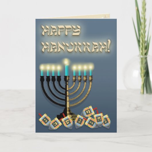 Hanukkah Menorah en Dreidels Feestdagen Kaart (Voorkant)