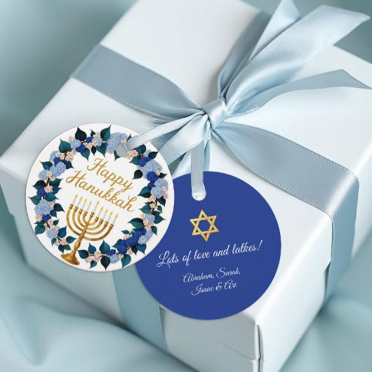 Hanukkah Menorah Floral Gift Label