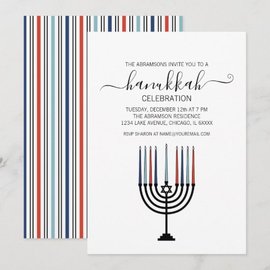 Hanukkah Menorah Holiday Party Uitnodiging (Voorkant / Achterkant)