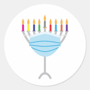 Hanukkah Menorah met gezichtsmasker Ronde Sticker