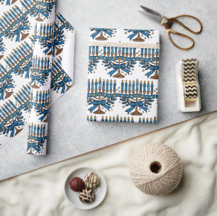 Hanukkah Menorah Met Strik Cadeaupapier