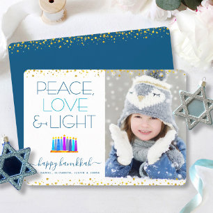 Hanukkah Menorah Modern Peace Love Light Feestdagenkaart