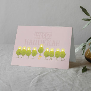 Hanukkah Menorah Olijven, Mauve Gevouwen Groep Kaart