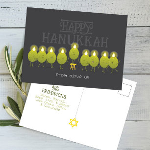 Hanukkah Menorah Olives, Donkergrijze groep Briefkaart