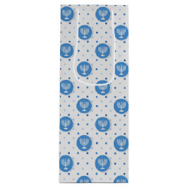 Hanukkah Menorah over Polka Dots Wijn Cadeautas