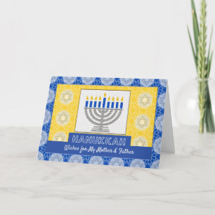 Hanukkah-menorah voor ouders met Ster van David-pa Feestdagen Kaart