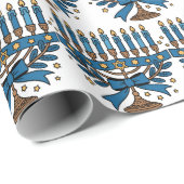 Hanukkah Menorah With Bow  Cadeaupapier (Rol Hoek)