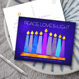 Hanukkah Moderne Boho Kaarsen Blauwe Vrede Liefde Feestdagenkaart