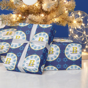 Hanukkah naadloos blauw patroon Familionogram Cadeaupapier