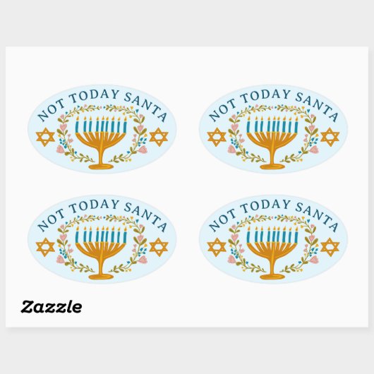 HANUKKAH NIET VANDAAG SANTA Funny Bloemen Hand-get Ovale Sticker (Vel)