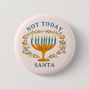 HANUKKAH NIET VANDAAG SANTA Funny Bloemen Hand-get Ronde Button 5,7 Cm