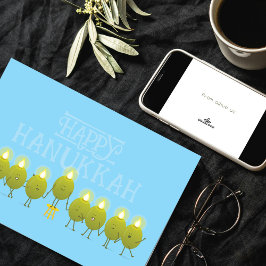 Hanukkah Olive Menorah | Baby Blue Corporate Logo Kaart