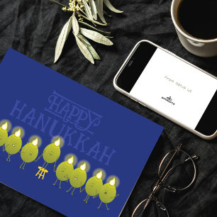 Hanukkah Olive Menorah Blue Corporate Logo Kaart