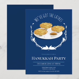 Hanukkah Party glimlachend Latkes Blue White Holid Kaart