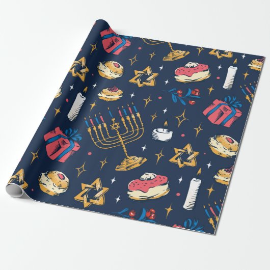 Hanukkah Pattern Hannukkah Jewish Gift Cute Summer Cadeaupapier (Uitgerold)