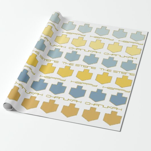 Hanukkah personalize Giftwrap "Dreidel Blue/Tan" Cadeaupapier (Uitgerold)