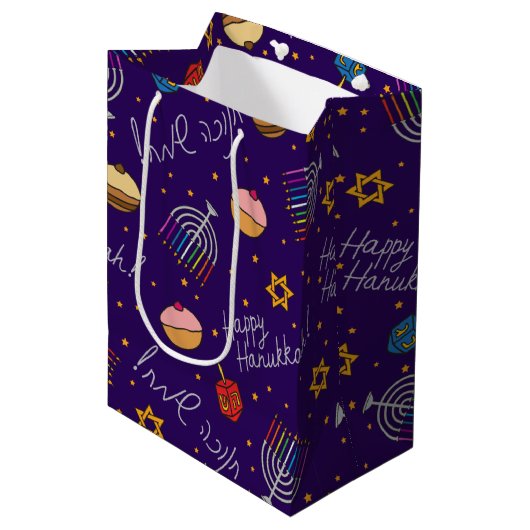 Hanukkah plezier medium cadeauzakje (Voorkant Gekanteld)