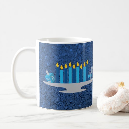 Hanukkah Potpourri Blue Faux Glitter Koffiemok (Met donut)