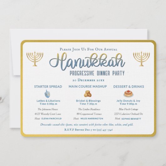 Hanukkah Progressive Dinner Party Invitation Kaart (Voorkant)