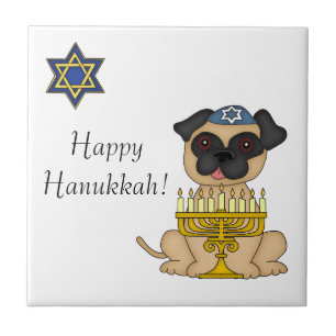 Hanukkah-Pug Dog met Menorah Tegeltje
