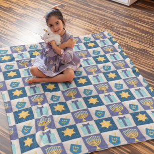 Hanukkah Quilt look Fleece Blanket Deken