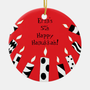 Hanukkah Red/White/Black Candles Ornament