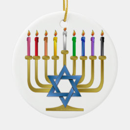 Hanukkah Regenboog Kaarsen Gouden Menora Keramisch Ornament