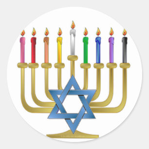 Hanukkah Regenboog Kaarsen Gouden Menora Ronde Sticker
