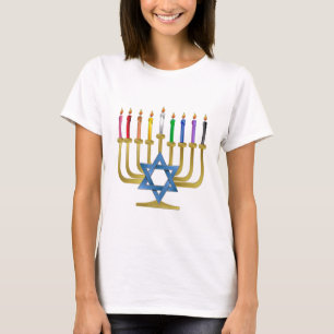 Hanukkah Regenboog Kaarsen Gouden Menora T-shirt